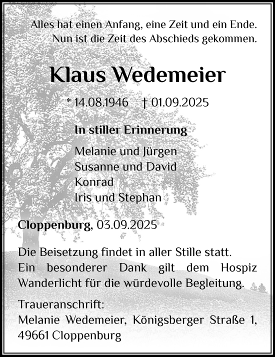 Anzeige von Klaus Wedemeier von OM-Medien