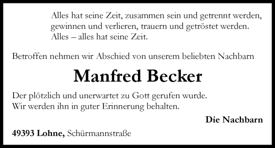 Anzeige von Manfred Becker von OM-Medien