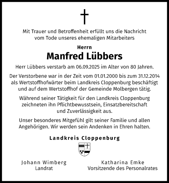 Anzeige von Manfred Lübbers von OM-Medien