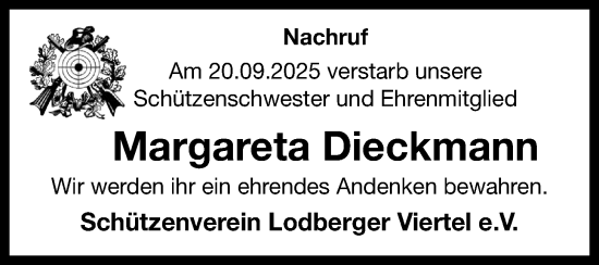 Anzeige von Margareta Dieckmann von OM-Medien
