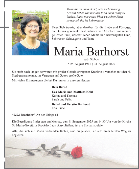 Anzeige von Maria Barhorst von OM-Medien