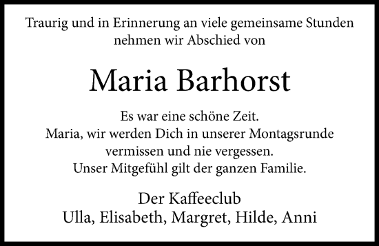 Anzeige von Maria Barhorst von OM-Medien