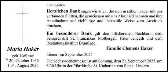 Anzeige von Maria Haker von OM-Medien