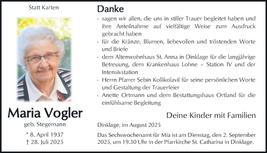 Anzeige von Maria Vogler von OM-Medien