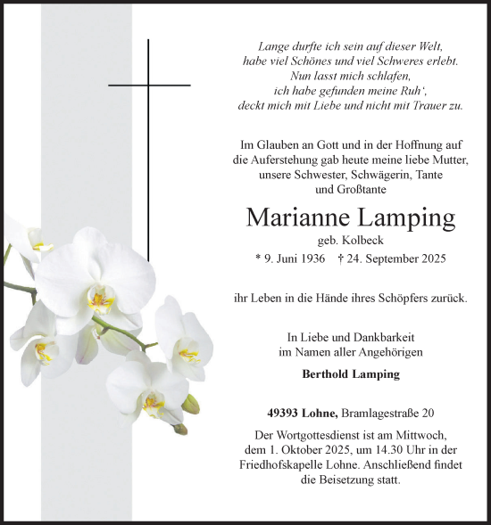 Anzeige von Marianne Lamping von OM-Medien