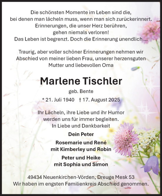 Anzeige von Marlene Tischler von OM-Medien