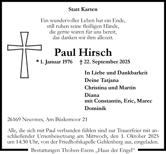 Anzeige von Paul Hirsch von OM-Medien