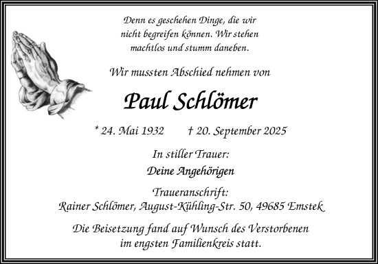 Anzeige von Paul Schlömer von OM-Medien
