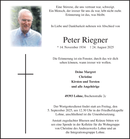 Anzeige von Peter Riegner von OM-Medien