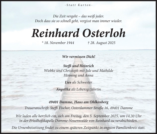 Anzeige von Reinhard Osterloh von OM-Medien