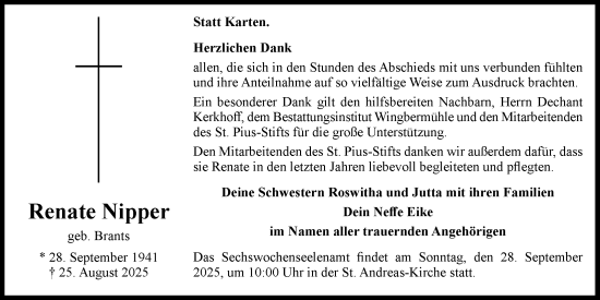 Anzeige von Renate Nipper von OM-Medien