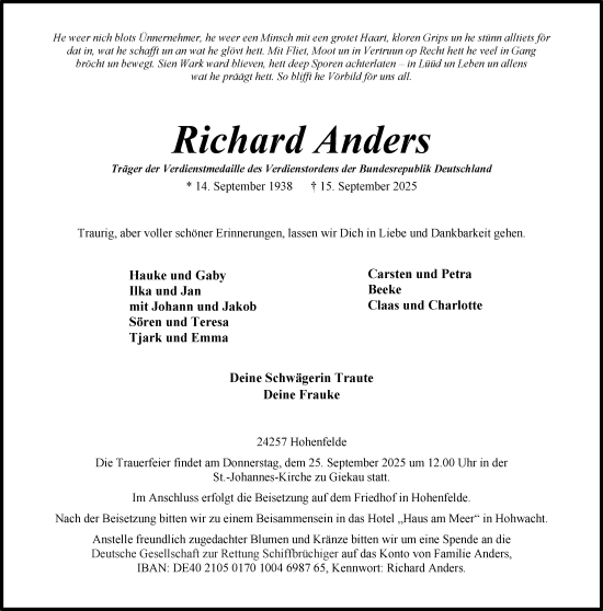 Anzeige von Richard Anders von OM-Medien