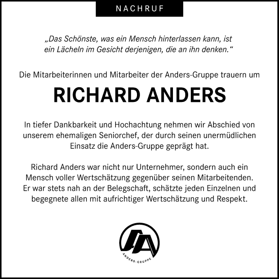 Anzeige von Richard Anders von OM-Medien