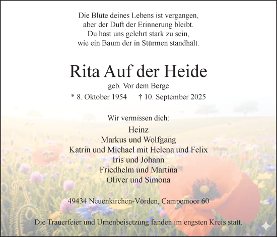 Anzeige von Rita Auf der Heide von OM-Medien