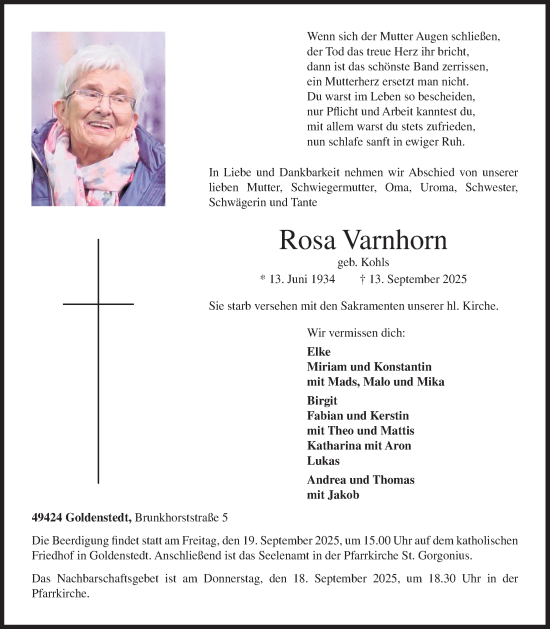 Anzeige von Rosa Varnhorn von OM-Medien