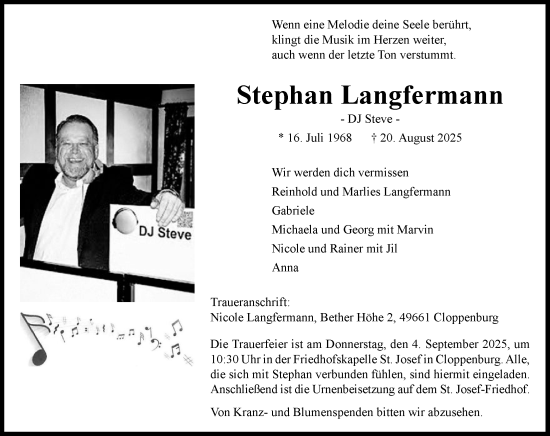 Anzeige von Stephan Langfermann von OM-Medien