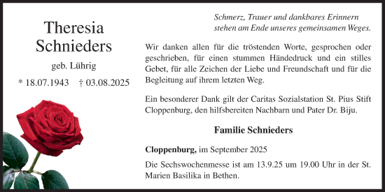 Anzeige von Theresia Schnieders von OM-Medien