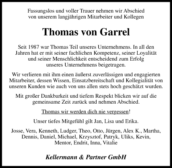 Anzeige von Thomas von Garrel von OM-Medien
