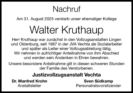 Anzeige von Walter Kruthaup von OM-Medien