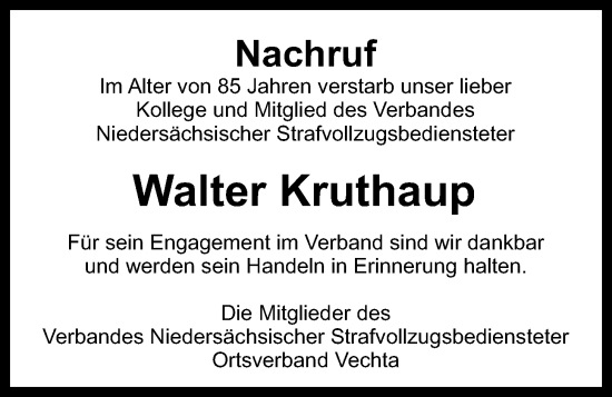 Anzeige von Walter Kruthaup von OM-Medien