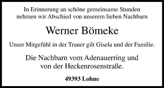 Anzeige von Werner Bömeke von OM-Medien
