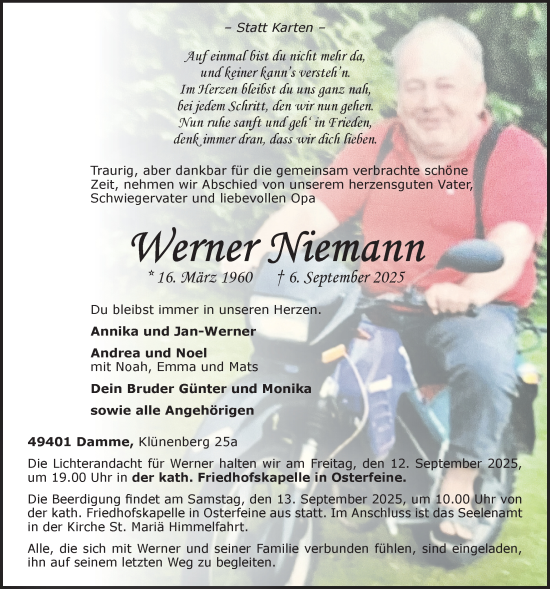 Anzeige von Werner Niemann von OM-Medien