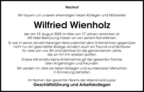 Anzeige von Wilfried Wienholz von OM-Medien