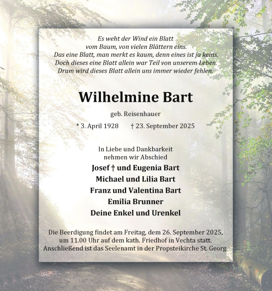 Anzeige von Wilhelmine Bart von OM-Medien