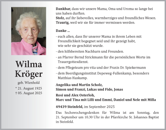 Anzeige von Wilma Kröger von OM-Medien