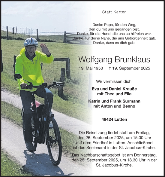 Anzeige von Wolfgang Brunklaus von OM-Medien