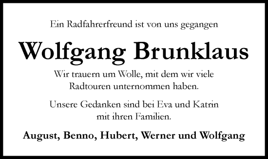 Anzeige von Wolfgang Brunklaus von OM-Medien