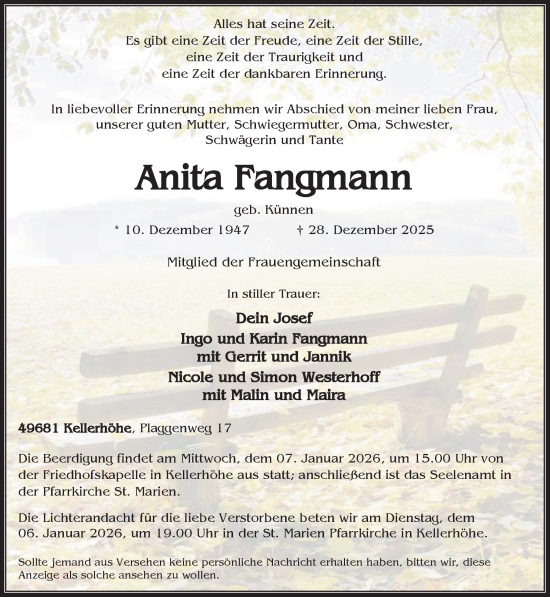 Anzeige von Anita Fangmann von OM-Medien