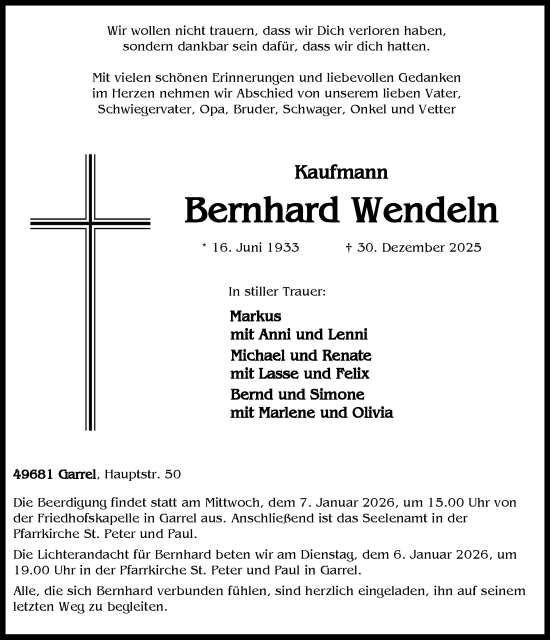 Anzeige von Bernhard Wendeln von OM-Medien