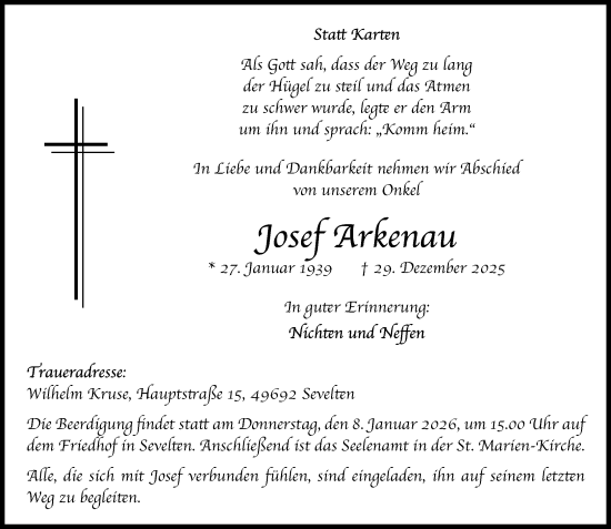 Anzeige von Josef Arkenau von Om Medien