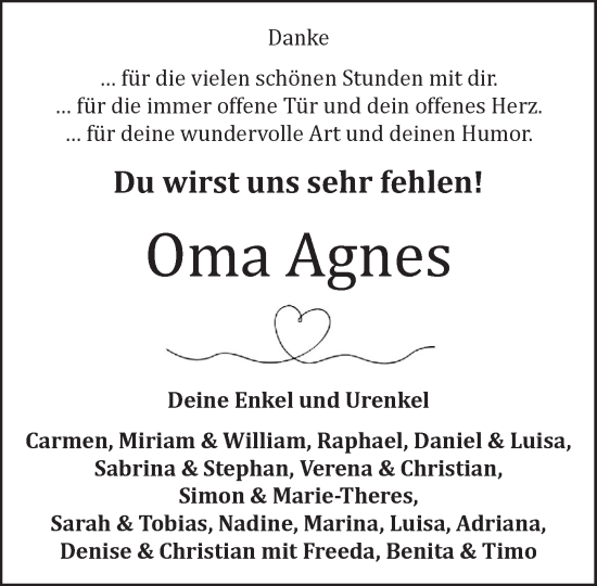 Anzeige von Agnes  von OM-Medien