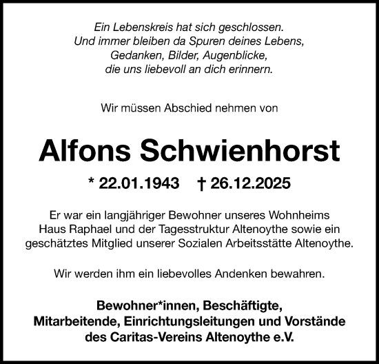 Anzeige von Alfons Schwienhorst von OM-Medien