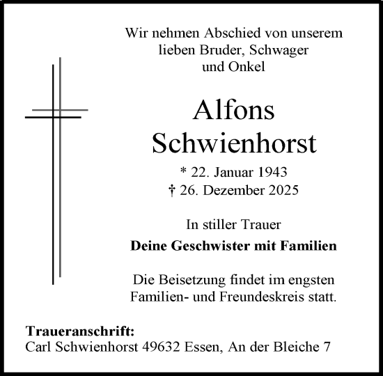 Anzeige von Alfons Schwienhorst von OM-Medien