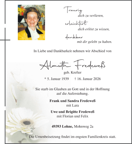 Anzeige von Almuth Fredeweß von OM-Medien