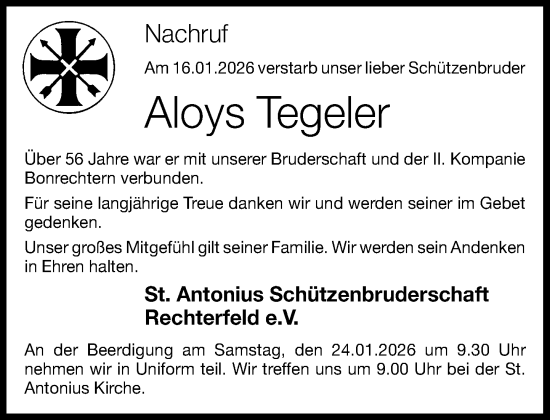 Anzeige von Aloys Tegeler von OM-Medien
