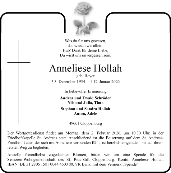 Anzeige von Anneliese Hollah von OM-Medien