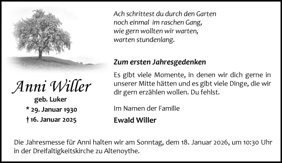 Anzeige von Anni Willer von OM-Medien