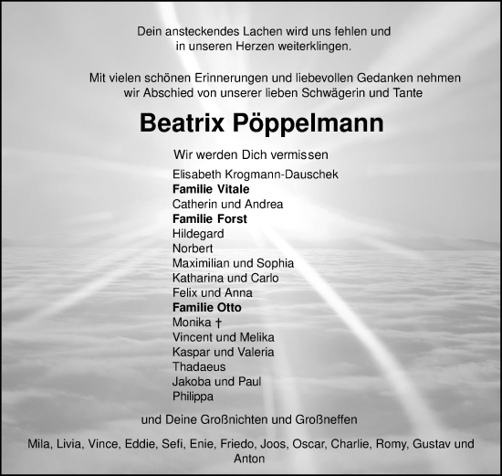 Anzeige von Beatrix Anna Hedwig Pöppelmann von OM-Medien