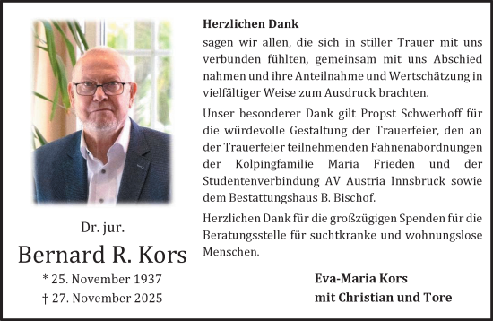 Anzeige von Bernard R. Kors von OM-Medien