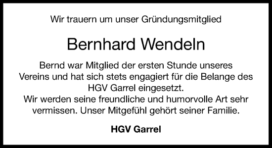 Anzeige von Bernhard Wendeln von OM-Medien