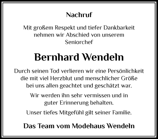 Anzeige von Bernhard Wendeln von OM-Medien