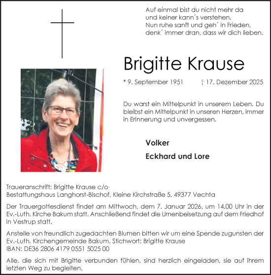 Anzeige von Brigitte Krause von OM-Medien
