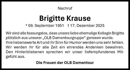 Anzeige von Brigitte Krause von OM-Medien