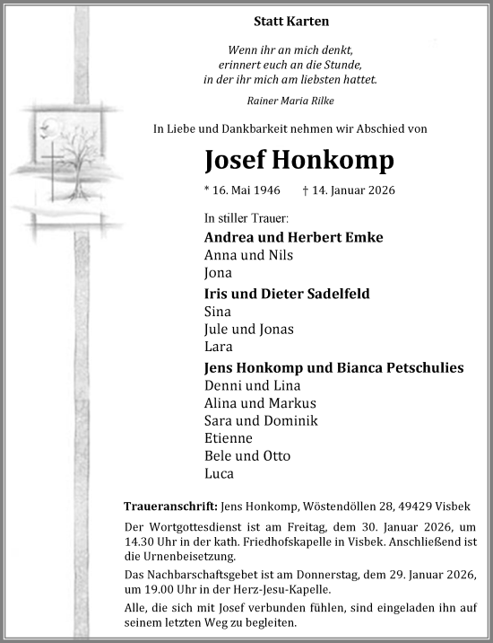 Anzeige von Josef Honkomp von OM Medien