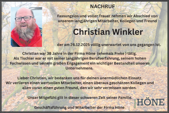 Anzeige von Christian Winkler von OM-Medien