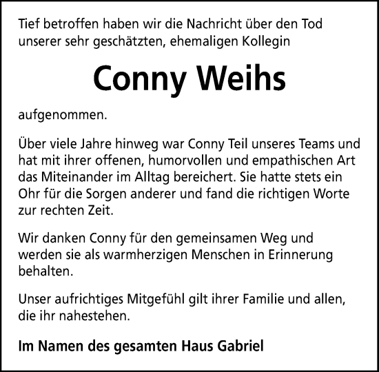 Anzeige von Conny Weihs von OM-Medien